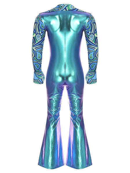 Men Bell Bottom Pants Jumpsuit Rompers Vintage 80s Disco Hippie Costume for Rock Jazz Dancewear Musical Theme Party Dress-up
