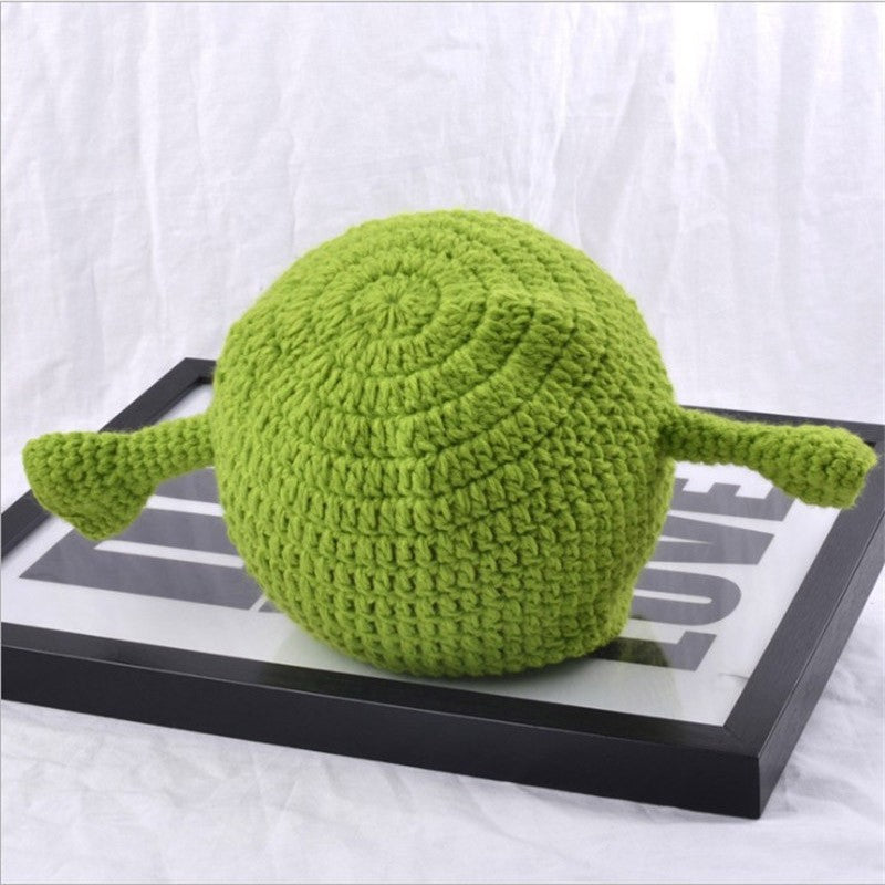 Unisex Balaclava Monster Shrek Hat Wool Winter Warm Knitted Hats  Green Funny Beanie Skullies Cap for Women Men Pure Handmade