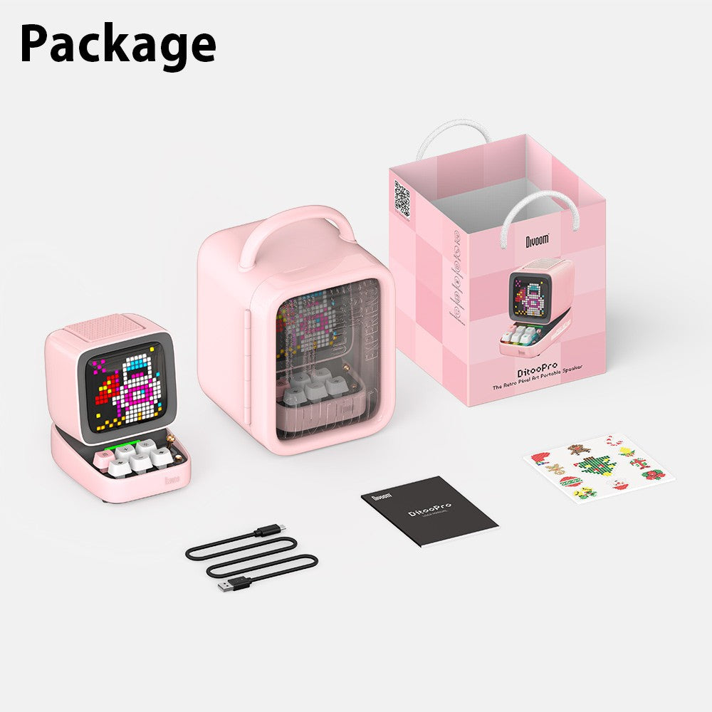 Divoom Ditoo-Pro Retro Pixel Art Bluetooth Portable Speaker Alarm Clock DIY LED Display Board, Cute Gift Home Light Decoration