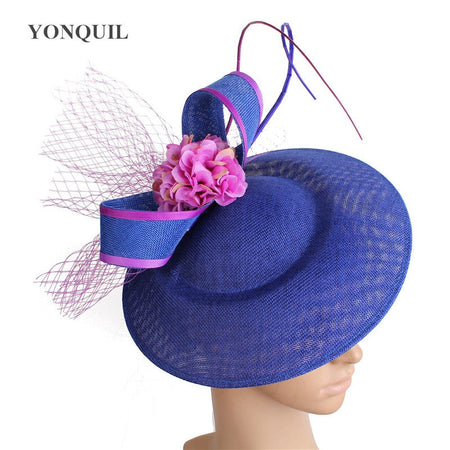 New Design Yellow With Purple Hair Fascinator Hat Headband Bridal Wedding Party Headpiece Mesh Ladies Occasion Hair Accessories