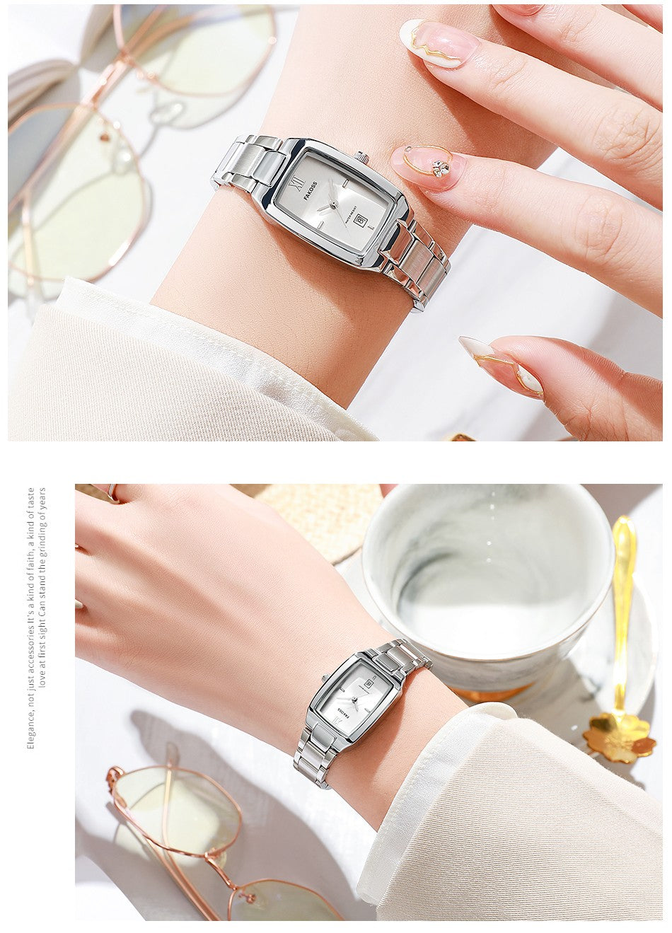 WWOOR Elegant Women's Watch Fashion Stainless Steel Waterproof Ladies Quartz Wristwatch Luxury Bracelet Watches Date Reloj mujer