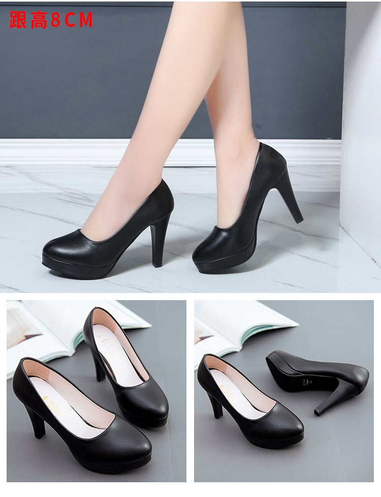 Voesnees Women Shoes Comfortable Formal Wear Black High Heels 3-5cm Professional Mid-heel Flight Attendant Etiquette Work Shoes