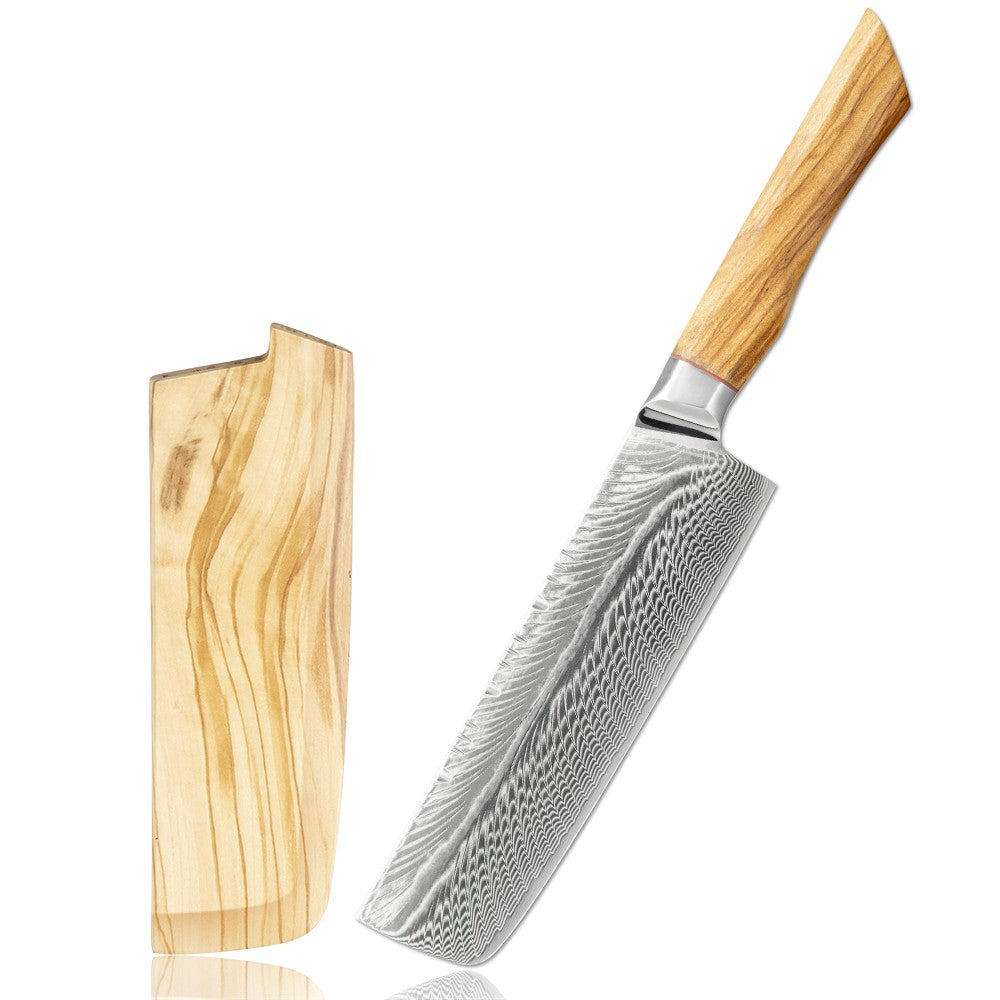 67-LAY Damascus Kitchen chef knife Set,Japanese Santoku Nakiri Knife Utility Knife Boning Knife,Cooking knife Olive wood HD