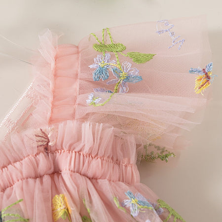 Summer New Sweet Butterfly Wing Baby Girl Princess Dress, Floral Chiffon Wedding Party Children'S Sleeveless Clothes (0-4 Years?