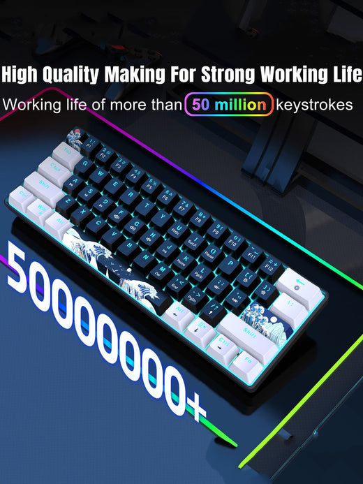 60% Mechanical Keyboard, Gaming Keyboard With Blue Switches And Sea Blue Backlit Small Compact