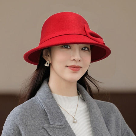 Elegant Brim Bowler Fedora Hats Church Bowler Cloche Hats Women Vintage Retro Hat Autumn Winter Warm Hat Wool Felt Bucket Cap