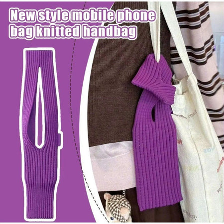 Knitted Phone Bag Scarf Style Unisex Crossbody Shoulder Phone Pouch Colorful Portable Slim Pocket Casual Phone Storage Accessory
