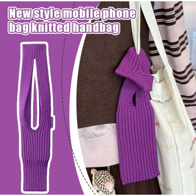 Knitted Phone Bag Scarf Style Unisex Crossbody Shoulder Phone Pouch Colorful Portable Slim Pocket Casual Phone Storage Accessory