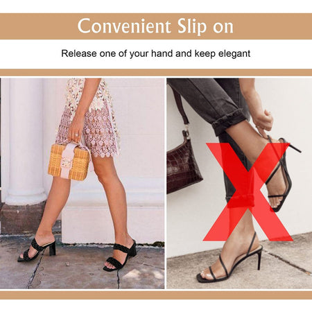 Elegant Women's Braided Heels Sandalias Fashion Strappy Square Sandals Open Toe Backless Mules Slip On Block Heeled Shoes