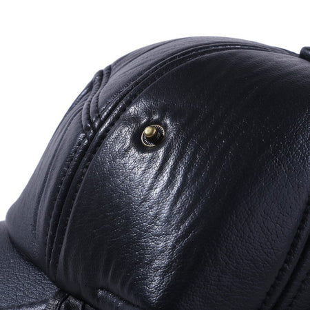 Winter Warm Cap Men Black Leather Fur Baseball Cap Hats for Men Women Casquette Bones Dad Caps Earflaps Thicken