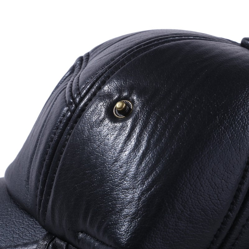 Winter Warm Cap Men Black Leather Fur Baseball Cap Hats for Men Women Casquette Bones Dad Caps Earflaps Thicken
