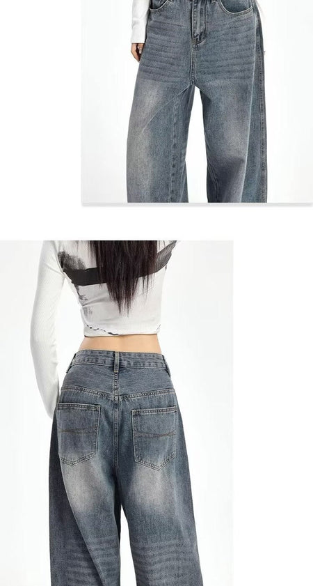 Retro High Waist Wide Leg Jeans Women Summer New plus Size Loose Slimming Pear ape Straight Leg Pants Casual Waed Blue