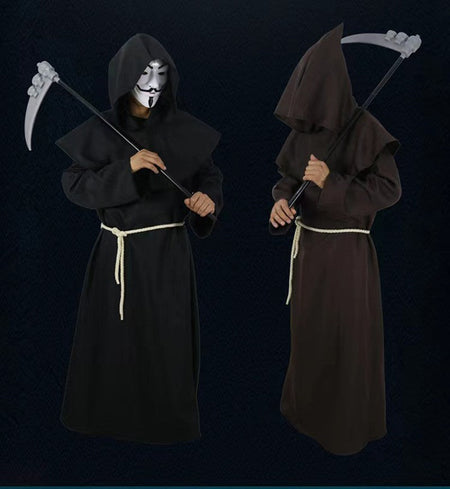 Halloween Wizard Cosplay Medieval Monk Hooded Robe Costume Mask Hat For Men Steampunk Priest Horror Masquerade Unisex Cloak Cape