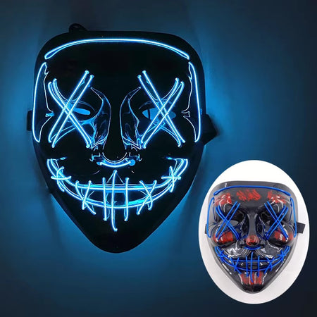 Wireless LED Purge Mask Neon Glow In Dark Scary Grimace Full Face Mask Cosplay Rave Bar Club Masquerade Carnival Party Decor