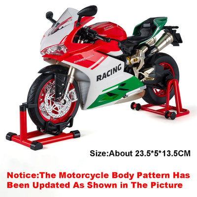1:9 Scale 1299 V4S Miniature Motorbike Toy Models Alloy Diecast Sound Light Shock Absorption Ornament Motorcycles for Kids Gifts