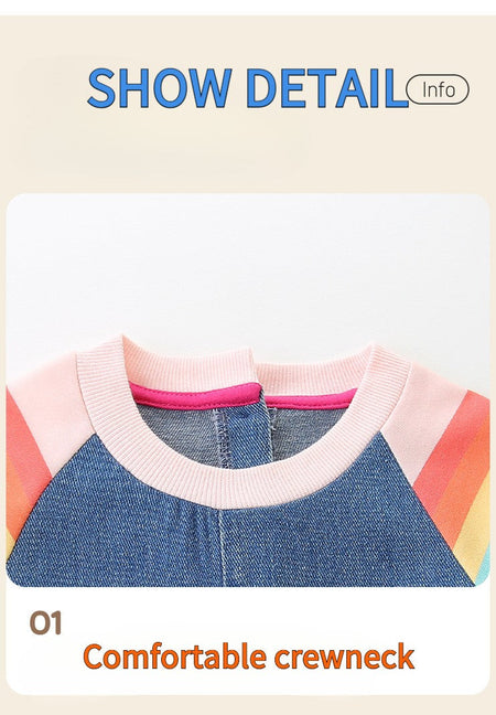 New Girls' Dress  Round Neck Children's Princess Dress Denim Fabric Toddler Kids Clothing 4-8Y