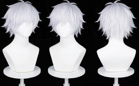 Gojo Cosplay Wig Mens Short Silver Violet synthetic Wig Fluffy Spiky Hair Wigs for Anime Cosplay Halloween Costume