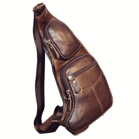 Retro leather crossbody bag, unisex backpack, single-shoulder crossbody bag, outdoor travel hiking camping tactical chest bag