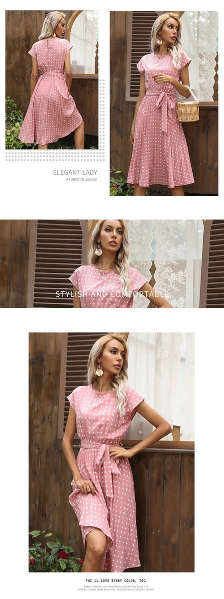 Summer Dresses For Women High Waist Midi Elegant Pleated Polka Dots Office Lady Dinner Party Vacation Dress Female Clothing Robe