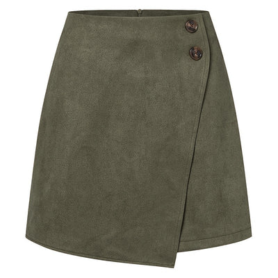 Chic Faux Suede Mini Skirts Women Design Irregular Button Skirts Woman Spring Autumn High Waist Zipper Up A-Line Skirt Ladies