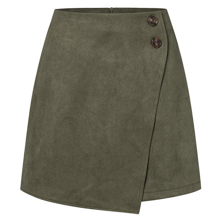 Chic Faux Suede Mini Skirts Women Design Irregular Button Skirts Woman Spring Autumn High Waist Zipper Up A-Line Skirt Ladies