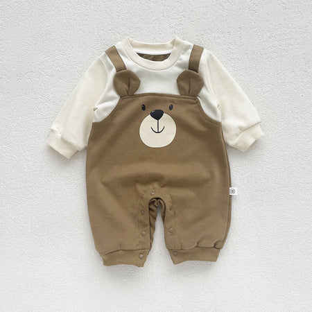 Autumn Baby Bodysuit Little Bear Pattern Dual Color Long Sleeve Warm Jumpsuit Baby Clothes Baby Boys Girls Romper 0-2 Years Old