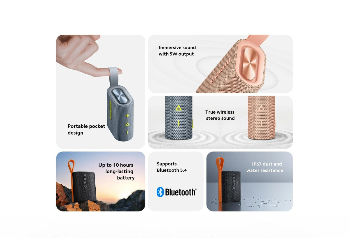 NEW Xiaomi Sound Pocket IP67 Bluetooth 5.4 Portable Speaker TWS Stereo Combo 1000mAh 10-Hour Ultra-Long Battery Life Microphone