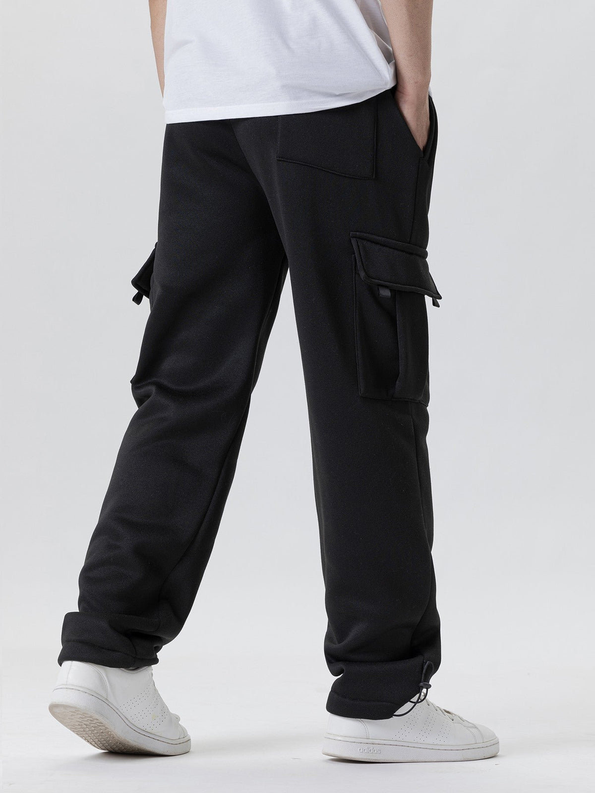 Mens Sweatpants Straight Fit Casual Pants Autumn Winter Men Running Jogger Sports Gym Trousers Solid Color Multi-pocket Pants