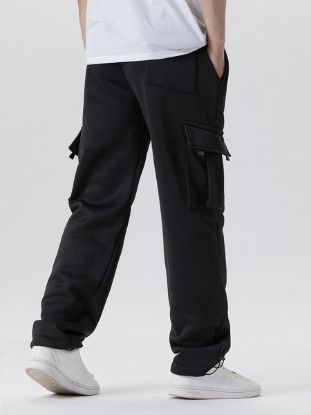 Mens Sweatpants Straight Fit Casual Pants Autumn Winter Men Running Jogger Sports Gym Trousers Solid Color Multi-pocket Pants