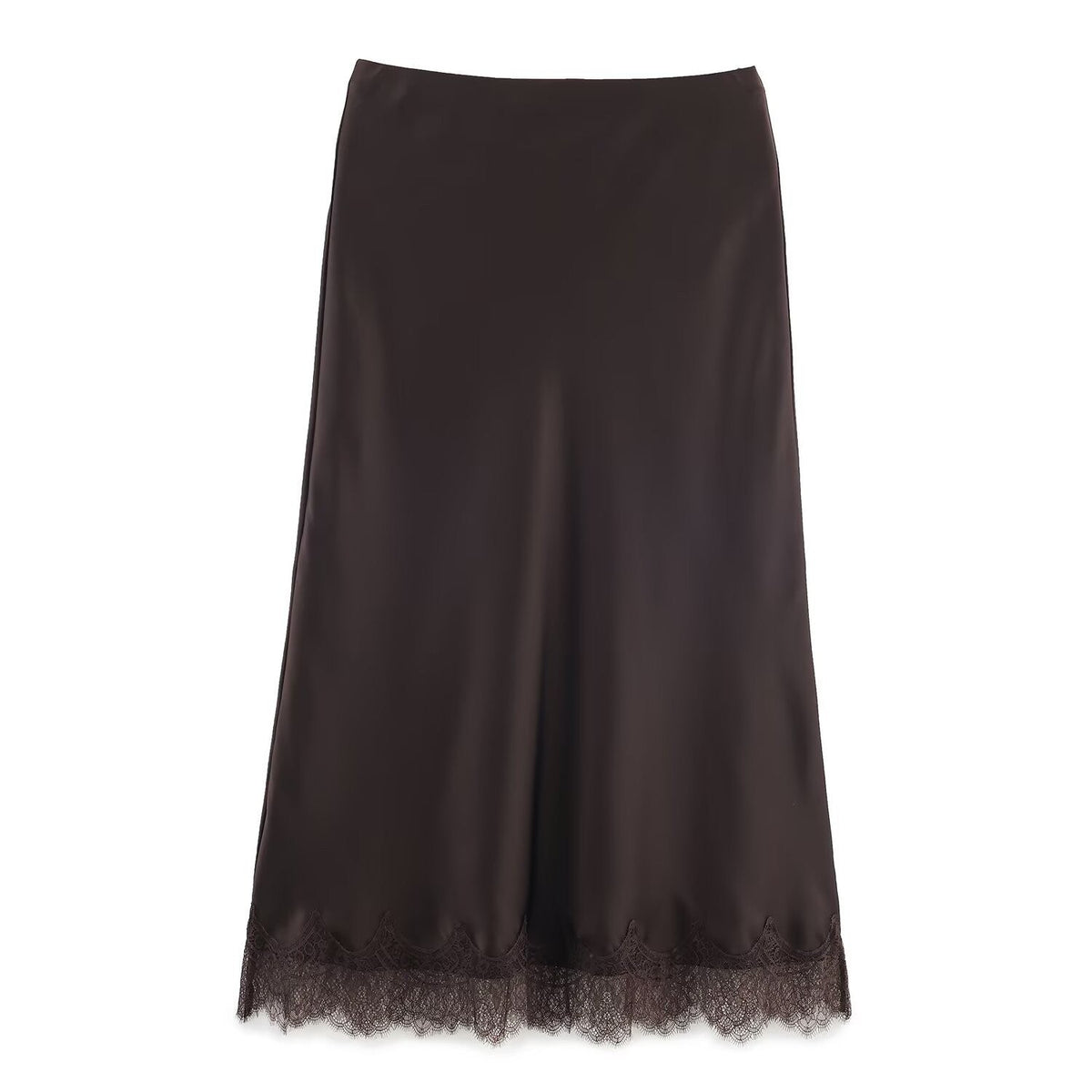 Sexy Satin Half-length Skirt for Women Autumn 2025 Fashionable Trendy Girl Long Skirt A- line Lace Embellished Commute Style