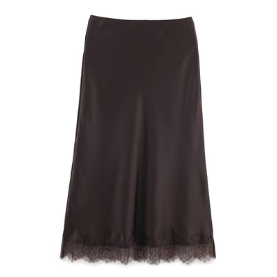 Sexy Satin Half-length Skirt for Women Autumn 2025 Fashionable Trendy Girl Long Skirt A- line Lace Embellished Commute Style