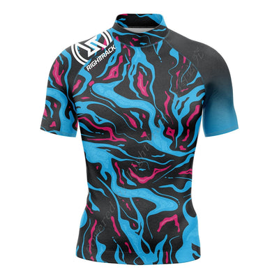 Hot Men's Short Sleeve Surfing Shirt Nautical Diary Lycra Rashguard RIGHTTRACK For Surf Sportswear Beach Swimwear UPF50+ Clothes