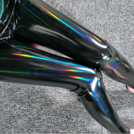 Push Up Women Black Leggings High Waist Elastic PU Leather Skinny Pants Shiny Wet Look Metallic Latex Ankle-Length Bottom