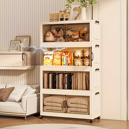 5-Tier Foldable Cabinet, Plastic Bins, Portable Wardrobe Organizer, Rolling Stackable Drawers. For Bedroom, Living Rm, Office
