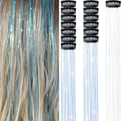 6Pcs 50cm Sparking Shiny Hair Tinsel Hair Extensions Tinsel Synthetic Hair Clip  Extensions Women for Braiding Headdress
