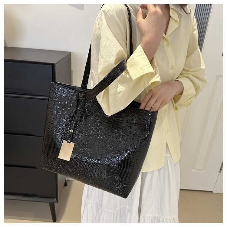Fashion Casual Women Shoulder Bags Silver Gold Black Crocodile Handbag PU Leather Female Big Tote Bag Ladies Hand Bags Sac