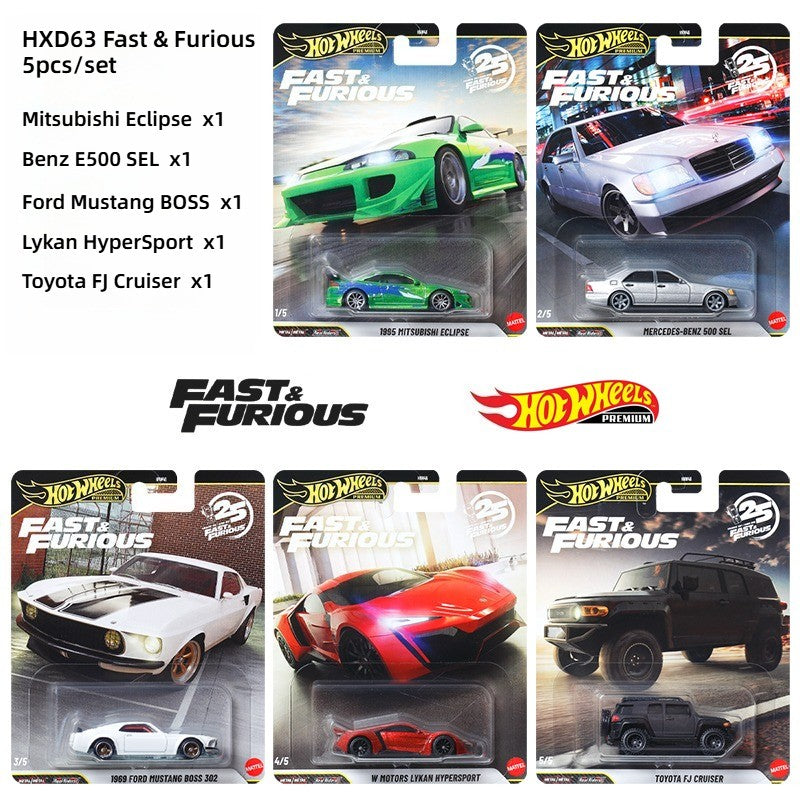 Hot Wheels Premium HNW46 Fast & Furious,Mitsubishi Eclipse Benz 500 Lykan FJ Cruiser,1:43 Diecast Collector's Gift Toys for Kids
