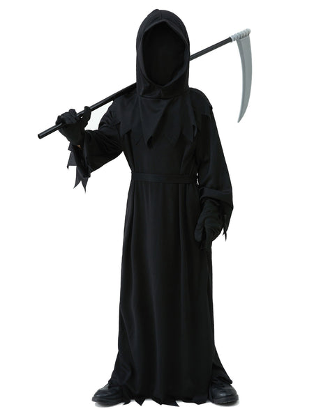 Halloween Grim Reaper Horror Costume Black Hooded Spooky Ghost Robe Dress Up Costume Adult Cosplay Mask Scythe Prop Party
