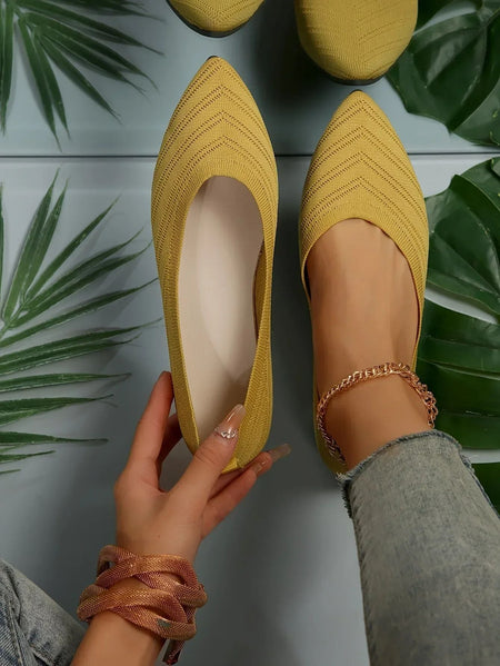 Women's Pointed Toe Flat Shoes Solid Color Knitted Slip on Shoes Casual Breathable Ballet Flats Women Flat Shoes Loafers Women