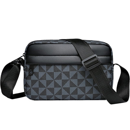 Casual Business Shoulder Bag for Men Pu Leather Messenger Bag Wide Strap Crossbody Bags Square Plaid Designer Male Sling Bags
