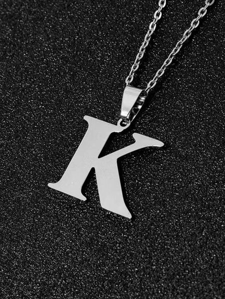 DGIDDK Stainless Steel Fashion Simple A-Z Small Letter Necklace Initial Pendant Fine Chain Alphabet Men Women Jewelry Gift