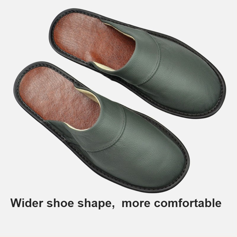 Big sizeGenuine Cow Leather Slippers Homes in indoor slipper Spring Autumn men women elderly non-slip casual single Slides shoes