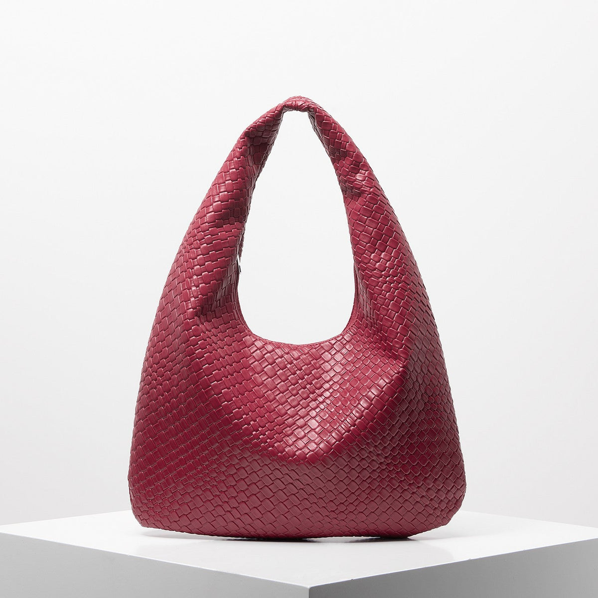Vintage Faux Woven Leather Shoulder Bag, Women's Handbag, Large Capacity Tote Bag, Crescent Bag, Zipper Underarm Bag, Daily Commuter Bag (Random Pattern)