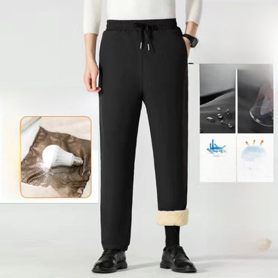 Men's Winter Thiened down Cotton Pants Lamb Velvet aphene Knee-Pad Windproof Warm Long Trousers for Snowy Busin Casual