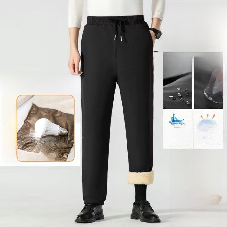 Men's Winter Thiened down Cotton Pants Lamb Velvet aphene Knee-Pad Windproof Warm Long Trousers for Snowy Busin Casual