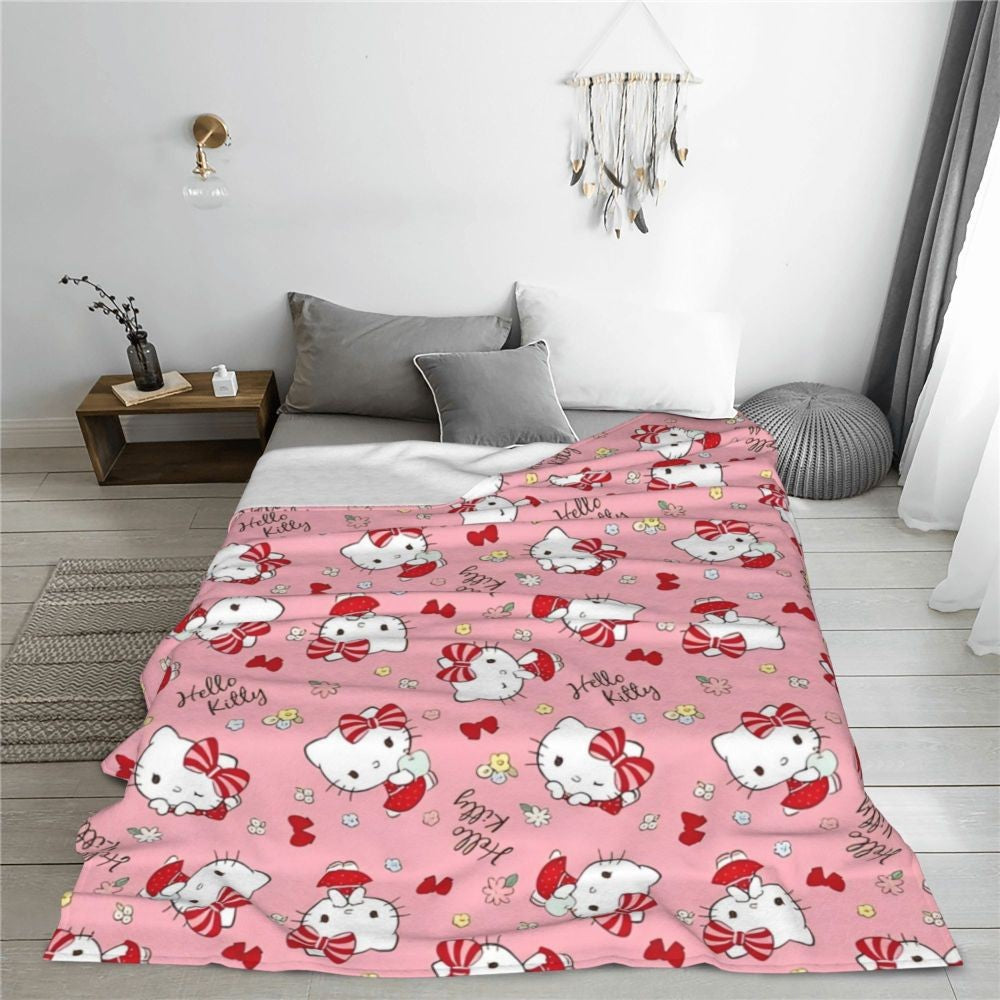 Christmas Hello Kitty Blankets Quality Warm Throw Blanket Winter Travel Office Couch Bed Graphic Bedspread