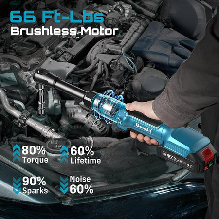 Seesii 3/8" 21V Cordless Electric Wrench 80Nm 6.3'' Extended Electric Ratchet Wrench Rechargeable Angle Wrench Car Repair Tools
