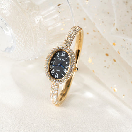 New Luxury Elegant ladies' Bracelet Wrist Watch Roman Numeral Inlaid Rhinestones Oval Waterproof Women's Quartz Watch Reloj