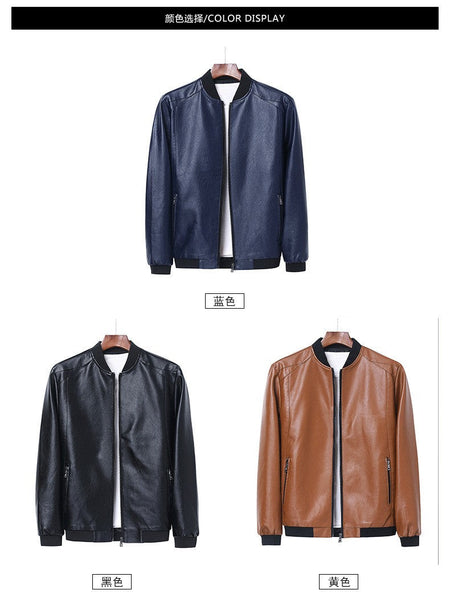 Big size leather jacket men's autumn stand collar men's leather jacket fat guy leather jacket youth motorcycle leather jacket