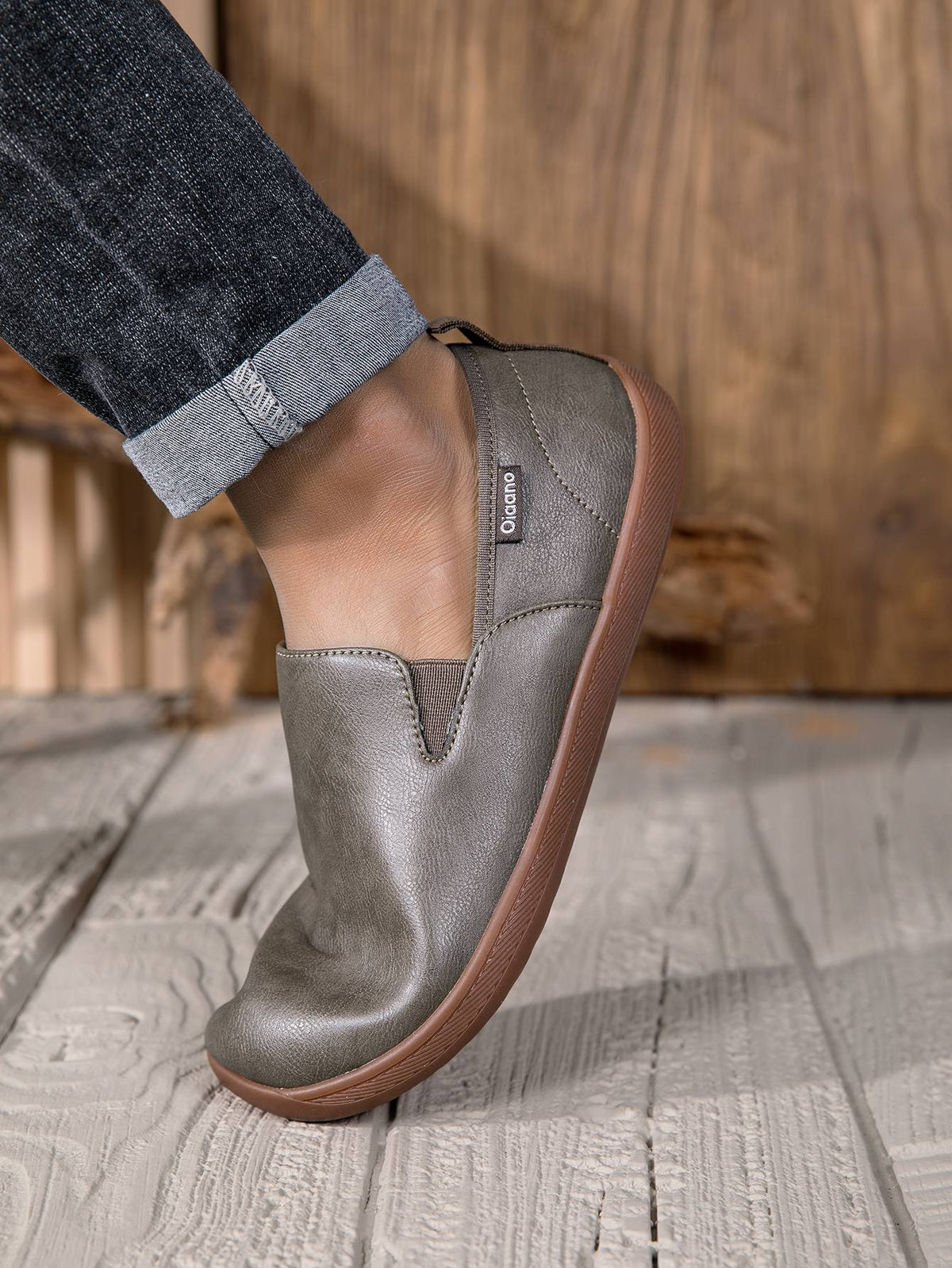 Oiaano  Wide Toe Men Minimalist Shoes  Comfortable Sneakers Leather Casual Shoes Black Slip On Leisure Loafers  Drive  Office